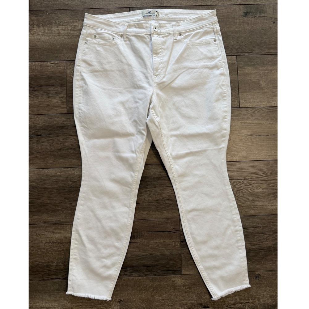 Vineyard Vines Jamie High Rise Skinny Jeans White Frayed Hem Women's Size 34 NWT